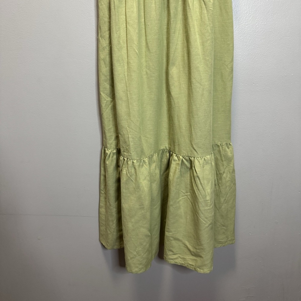 Japna Singh Dress Women's Size Small Green Tiered Bottom Lined Chest Linen Blend - Picture 4 of 10